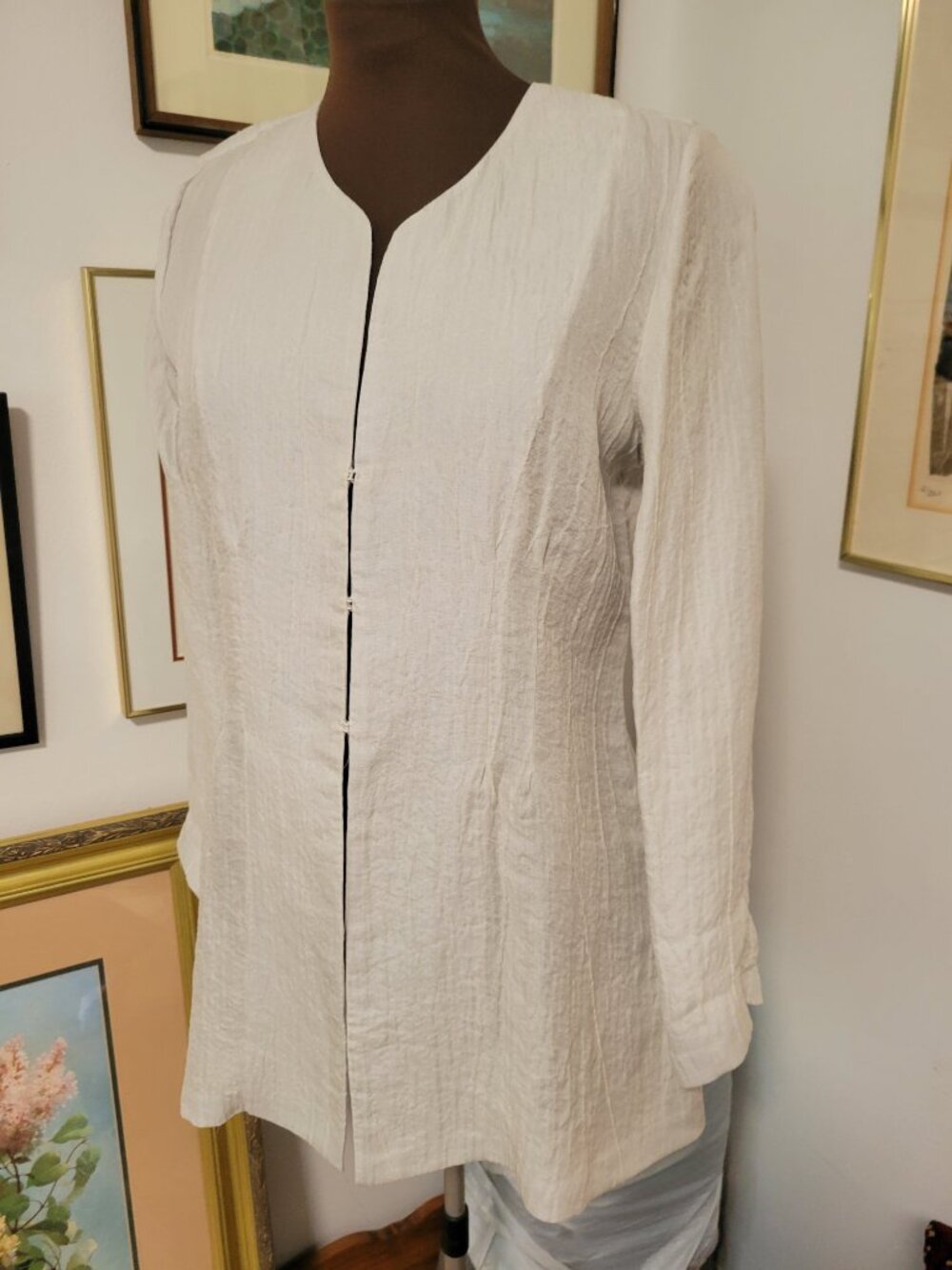 Eileen Fisher Pearl Grey Blazer Jacket Silk Blend - Picture 2 of 5